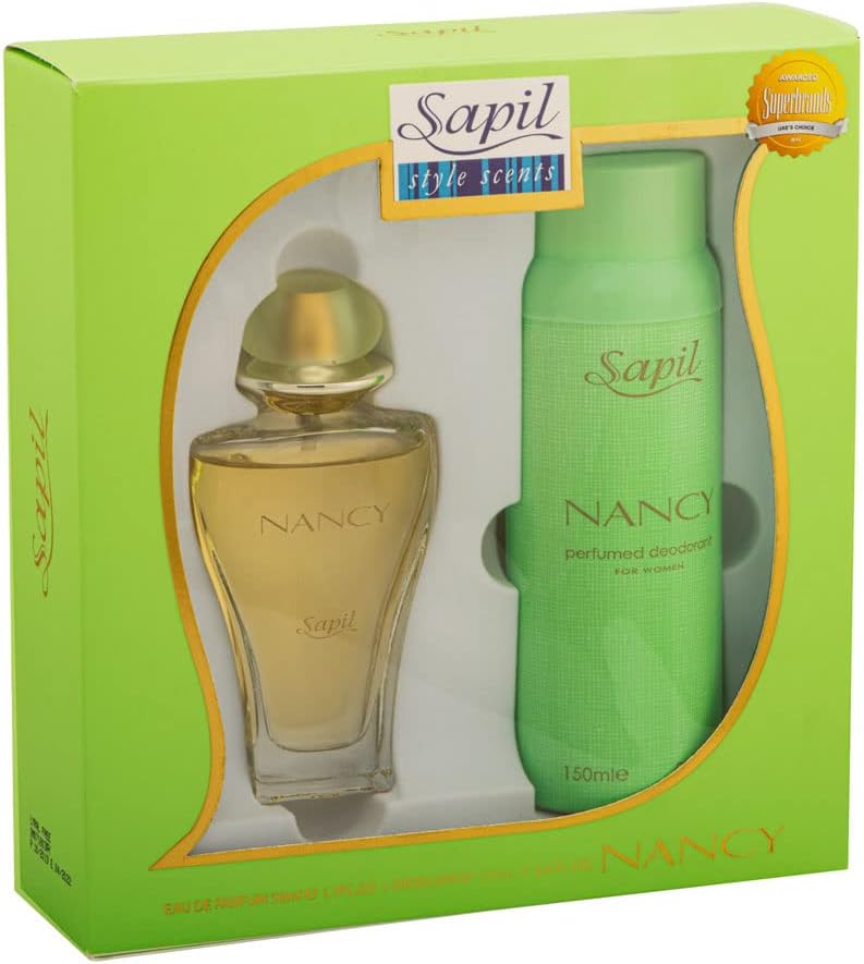 Sapil Nancy Green Gift Set for Women – Enchanting Fruity Floral Fragrance with Eau de parfum 100ml and Perfumed Deodorant 150ml