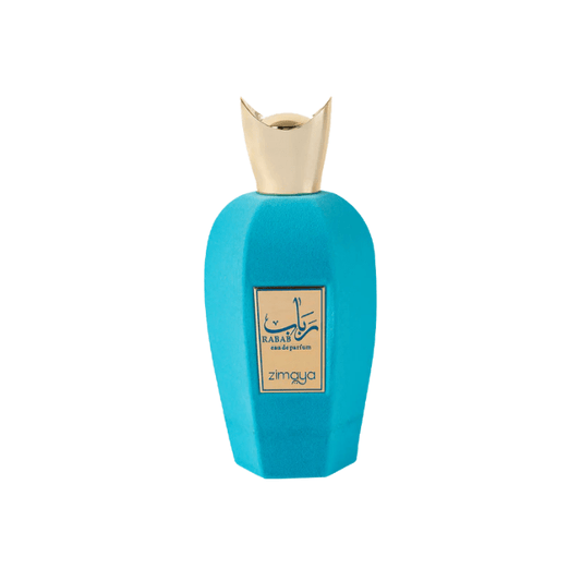 Aramystic luxury fragrance Zimaya Rabab in a turquoise bottle with elegant gold cap